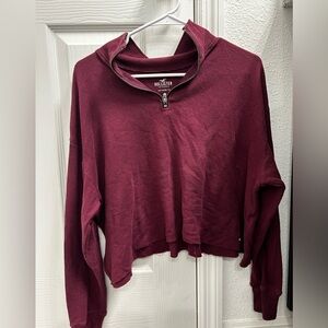 Hollister Merlot waffle quarter zip